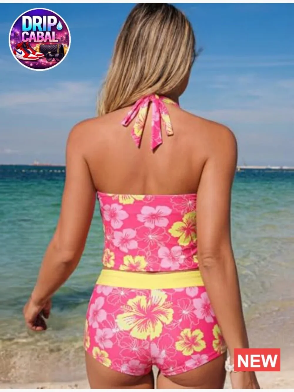 V-Neck Tankini with Shorts Halter Tummy Control Bow Two Piece Swimsuit